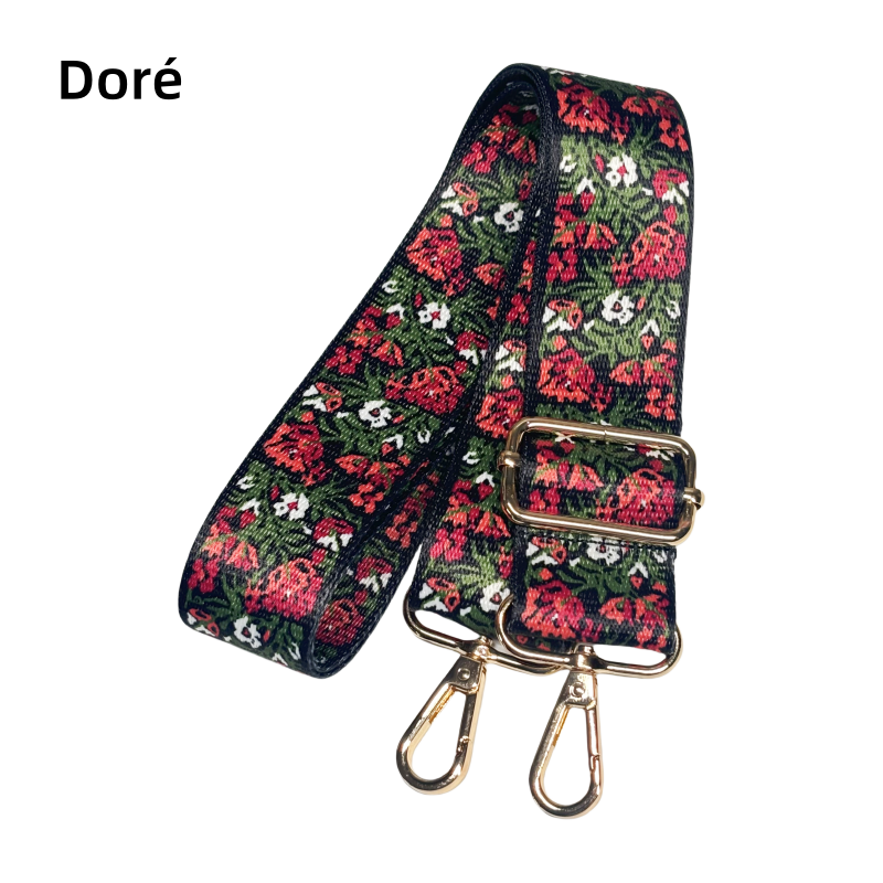 Bandoulière à motifs réglable pour sac - Fleurs rouge - 38mm