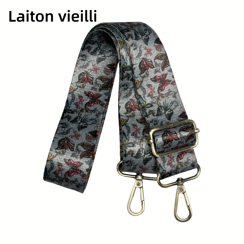 Bandoulière à motifs réglable pour sac - Papillons - Gris - 38mm