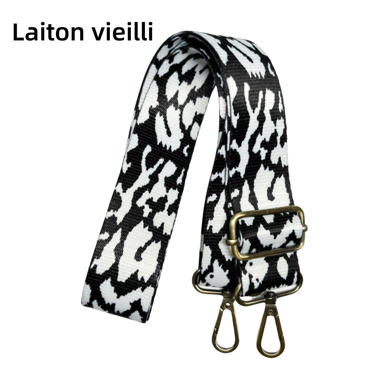 Bandoulière à motifs réglable pour sac - Imprimé léopard noir et blanc - 38mm