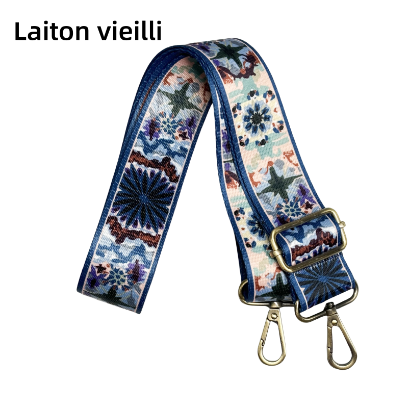 Bandoulière à motifs réglable pour sac - Fleur Marine - 38mm