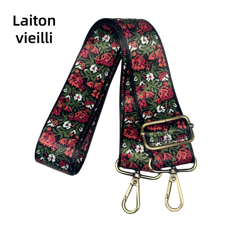 Bandoulière à motifs réglable pour sac - Fleurs rouge - 38mm