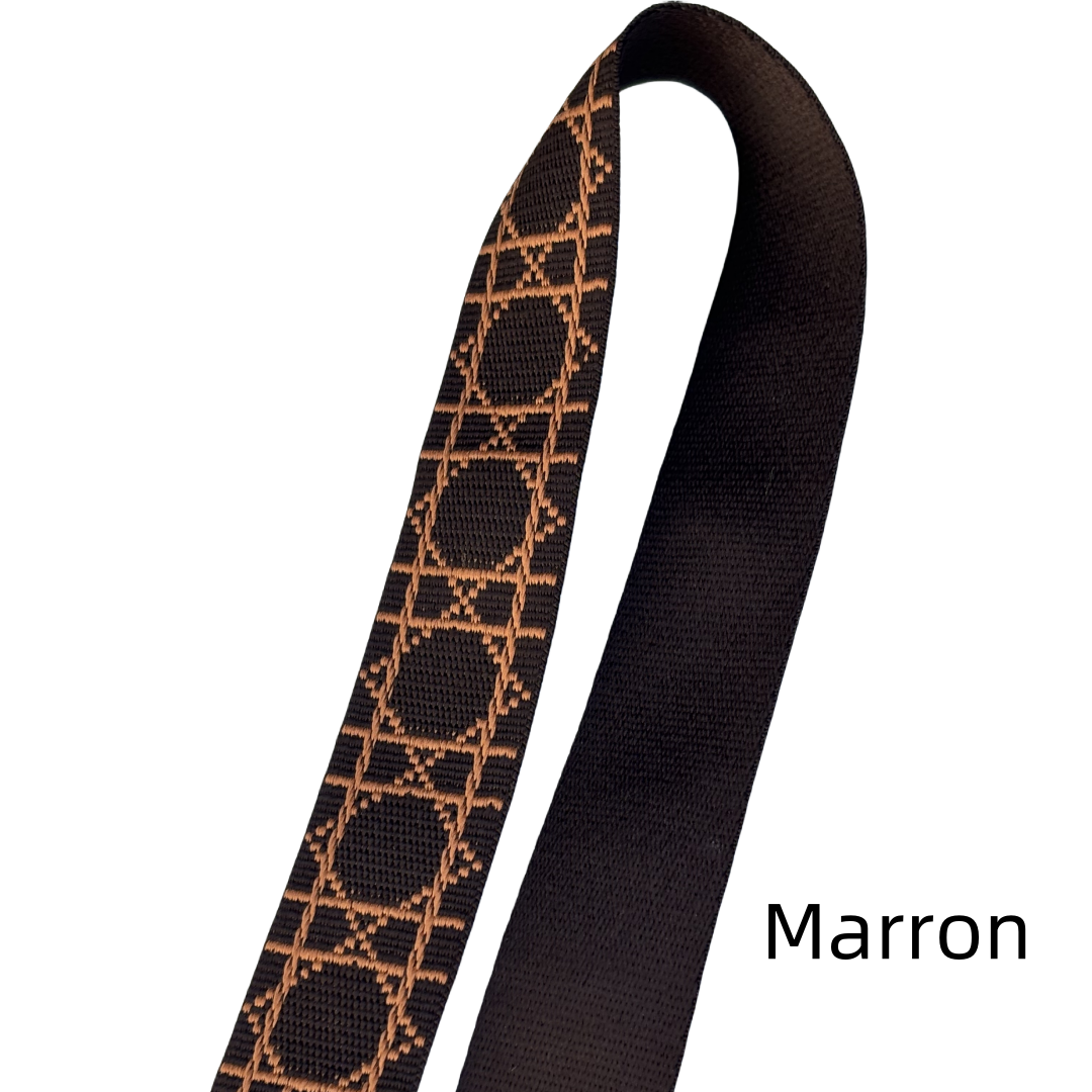 Bandoulière réglable pour sac - jacquard losanges graphiques - Noir et crème - 38mm