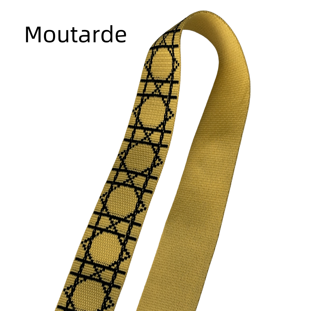 Bandoulière réglable pour sac - jacquard losanges graphiques - Noir et crème - 38mm