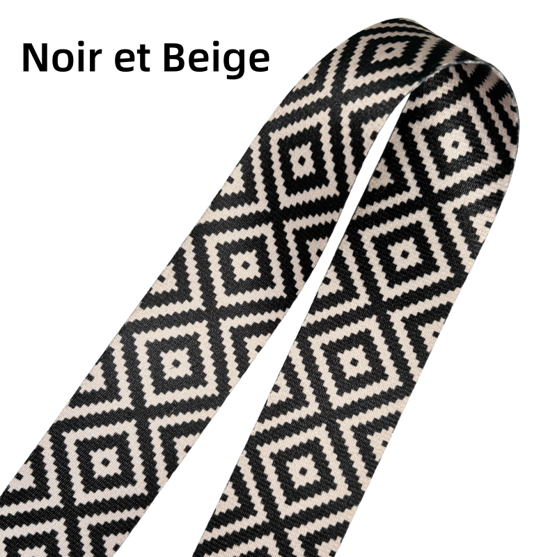 Sangle à motifs losange - Noir et Beige- Épaisseur 1mm - 50mm