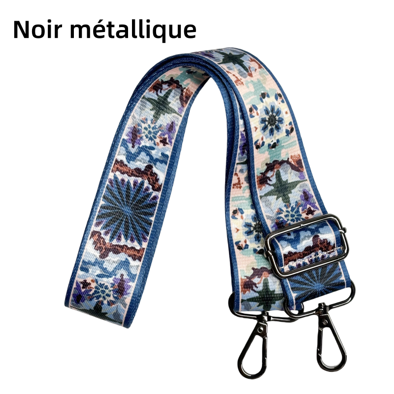 Bandoulière à motifs réglable pour sac - Fleur Marine - 38mm