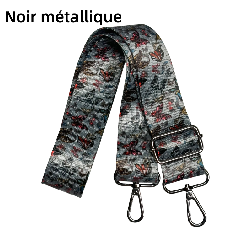 Bandoulière à motifs réglable pour sac - Papillons - Gris - 38mm