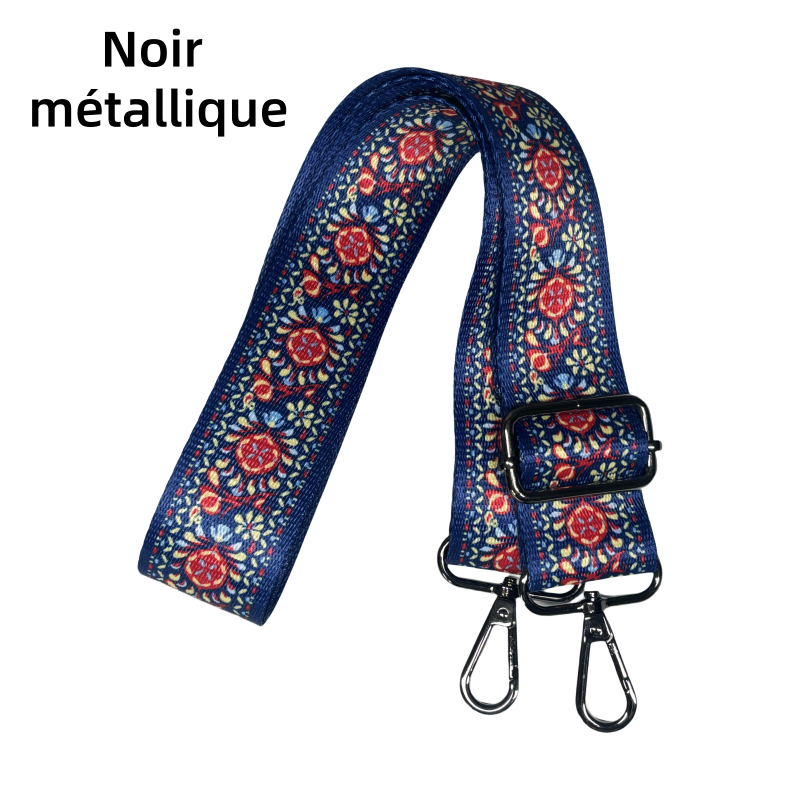 Bandoulière à motifs réglable pour sac - Marine et Rouge - 38mm