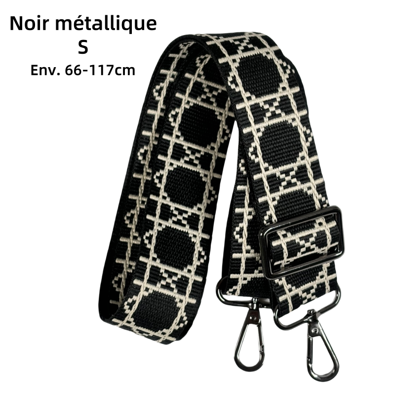 Bandoulière jacquard réglable pour sac - Noir et crème - 38mm