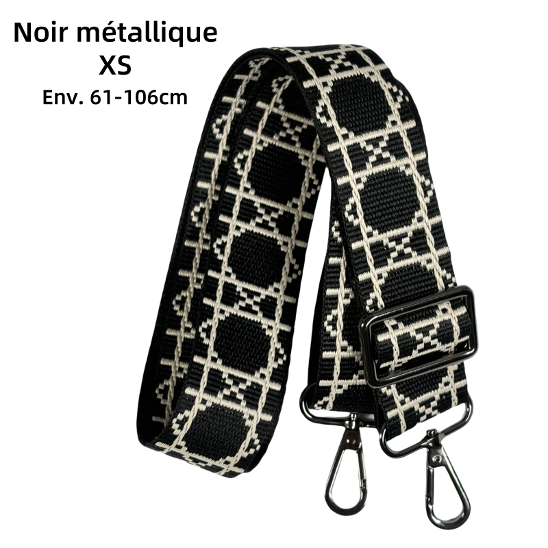 Bandoulière jacquard réglable pour sac - Noir et crème - 38mm