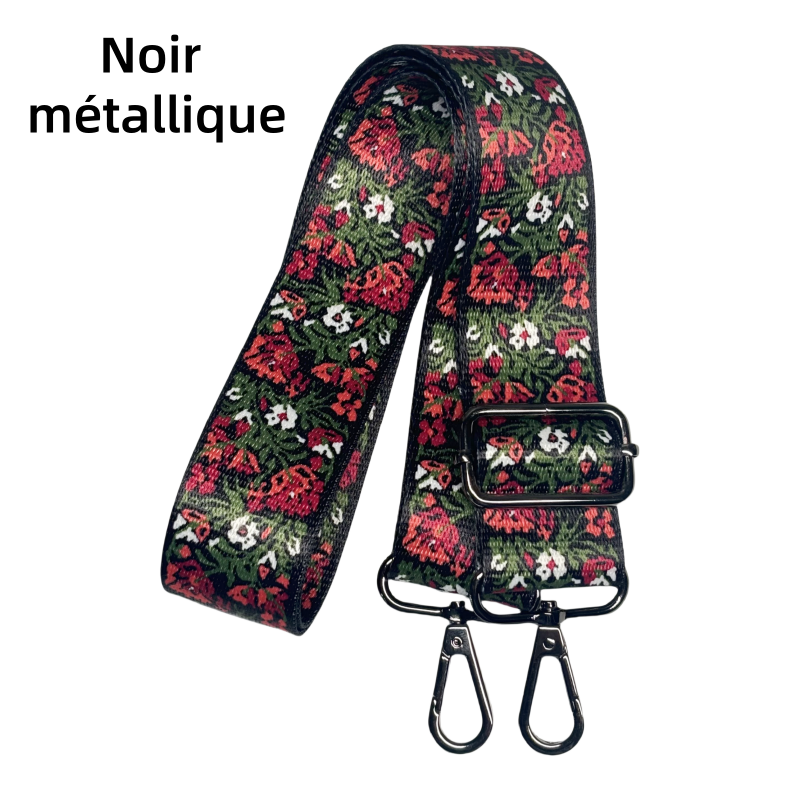 Bandoulière à motifs réglable pour sac - Fleurs rouge - 38mm