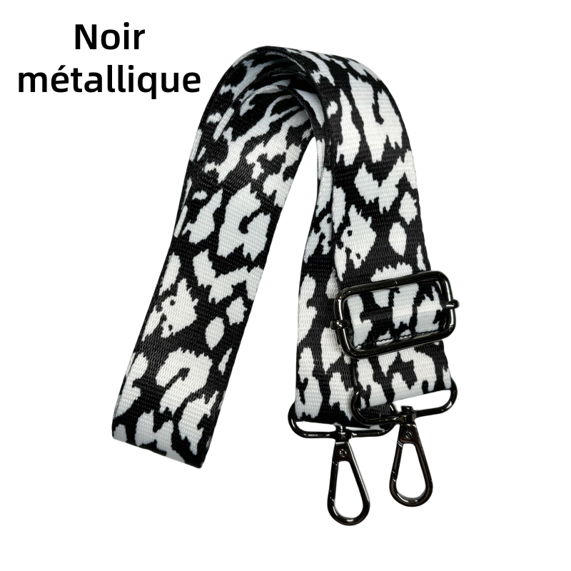 Bandoulière à motifs réglable pour sac - Imprimé léopard noir et blanc - 38mm