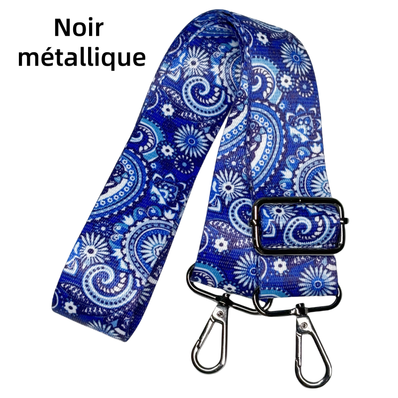 Bandoulière à motifs réglable pour sac - Bleu blanc et marine - 38mm