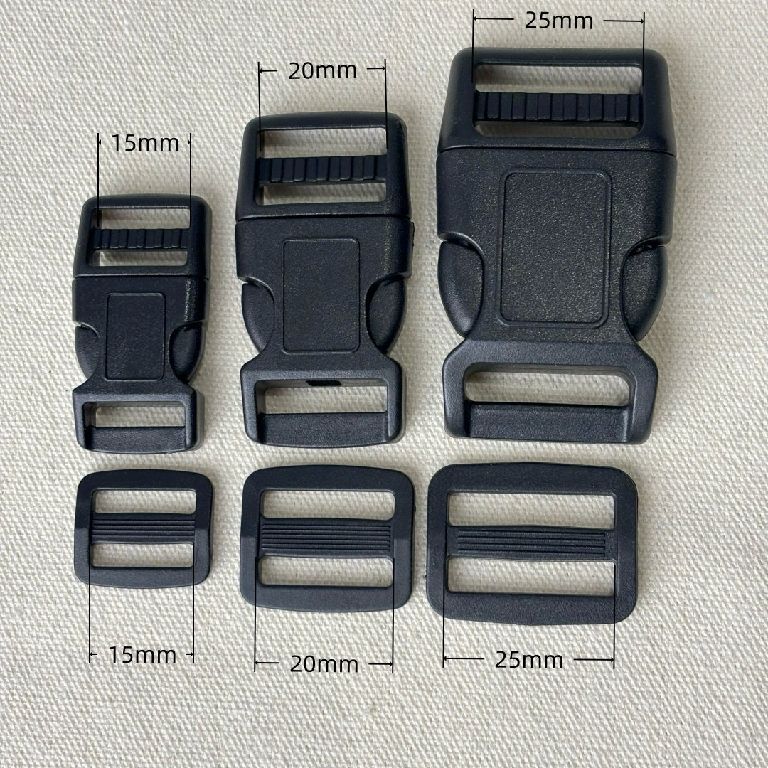 Set de Boucle clip et boucle d'échelle en plastique noir - 15mm / 20mm / 25mm